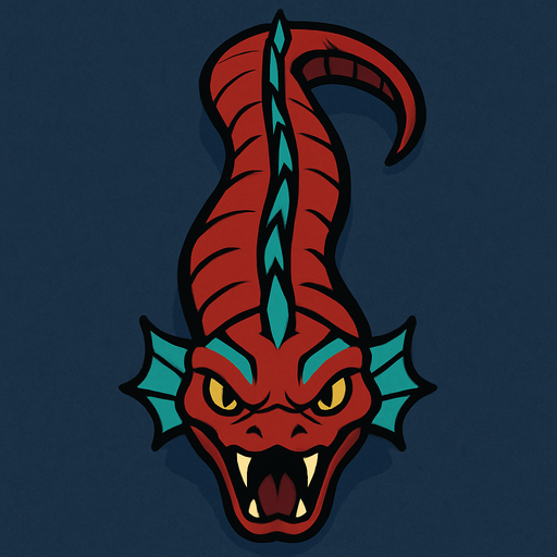 Serpiente marina vista desde arriba que viene de frente.
In-Game asset.  2d.  High contrast.  No shadows