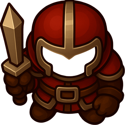 slightly rotate the character counterclock wise, so its facing directly the -y direction, from top view perspective. use a red, brown and silver color theme