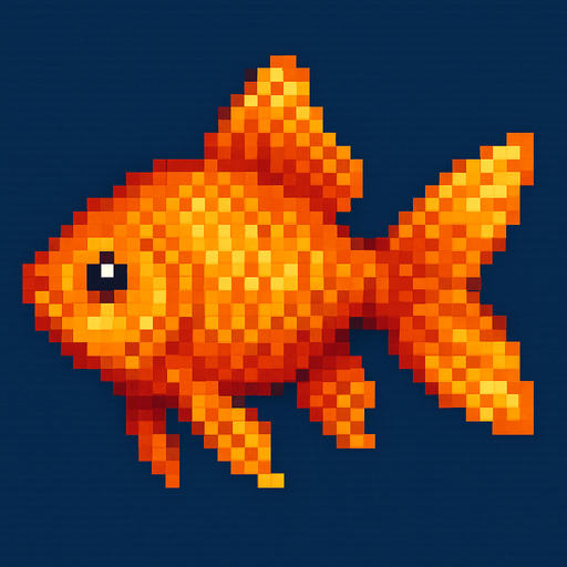 realistic pixel gold fish.
In-Game asset.  2d.  High contrast.  No shadows