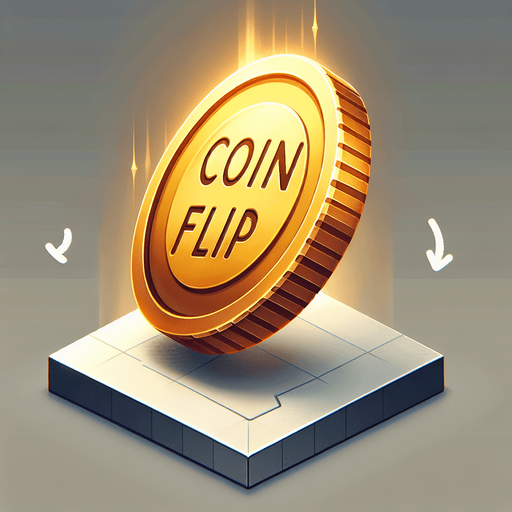 a gold coin saying 'coinflip'.
In-Game asset. 2d. Blank background. High contrast.