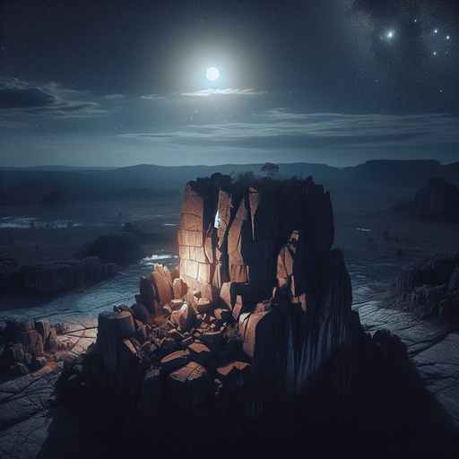 Rock at night, drone view