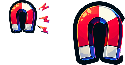 Powerup magnetic asset.
Single Game Texture.  In-Game asset.  2d.  Blank background.  High contrast.  No shadows