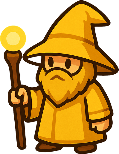 2d in game asset light (yellow) wizard.