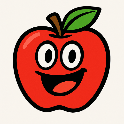 manzana animada.
In-Game asset.  2d.  High contrast.  No shadows