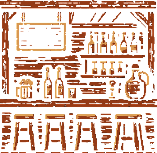 Rustic bar background.
In-Game asset.  2d.  High contrast.  No shadows. Pixelart