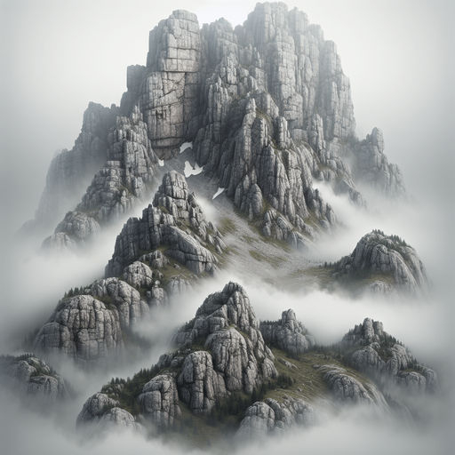 a rocky foggy mountain