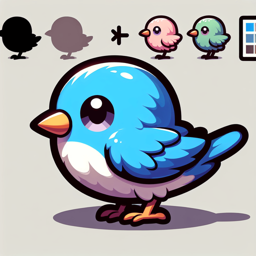 Make a cute bird.
Single Game Texture. In-Game asset. 2d. Blank background. High contrast. No shadows.