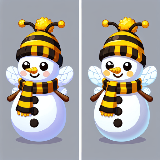 Bee themed snowman. Cartoon..
Single Game Texture. In-Game asset. 2d. Blank background. High contrast. No shadows.