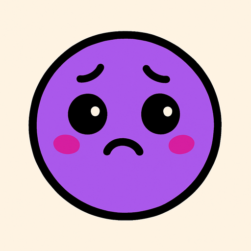 crea la imagen de una pelotita morada algo preocupada kawai y simple.
In-Game asset.  2d.  High contrast.  No shadows