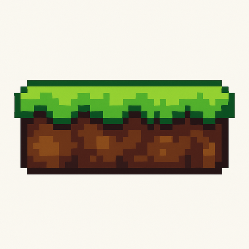 a brown, flat strip with green top (due to short, flat grass) pixel art..
In-Game asset.  2d.  High contrast.  No shadows