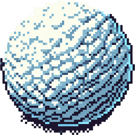round snowball. pixelated. 8 bit. Single Game Texture. In-Game asset. 2d. Blank background. High contrast. No shadows.