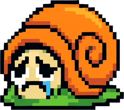 desperate depressive cute snail is hiding in shell 2d pixel art.
In-Game asset.  2d.  High contrast.  No shadows
