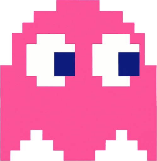 Pacman pink ghost.
In-Game asset.  2d.  High contrast.  No shadows