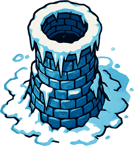 torre con hielo y nieve desde arriba.
In-Game asset.  2d.  High contrast.  No shadows