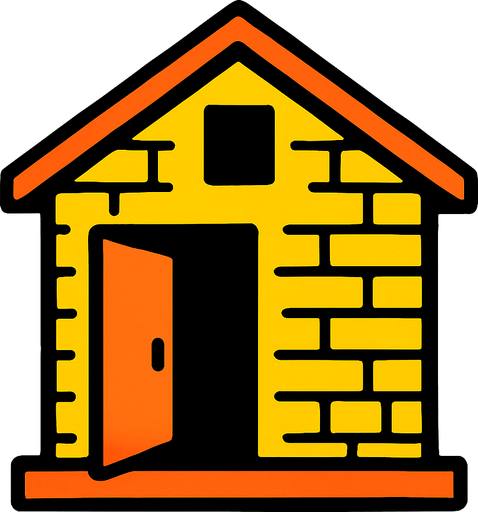 yellow house, open door looking left.
In-Game asset.  2d.  High contrast.  No shadows