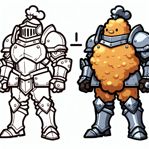 a chicken nugget warrior.
Single Game Texture. In-Game asset. 2d. Blank background. High contrast. No shadows.
