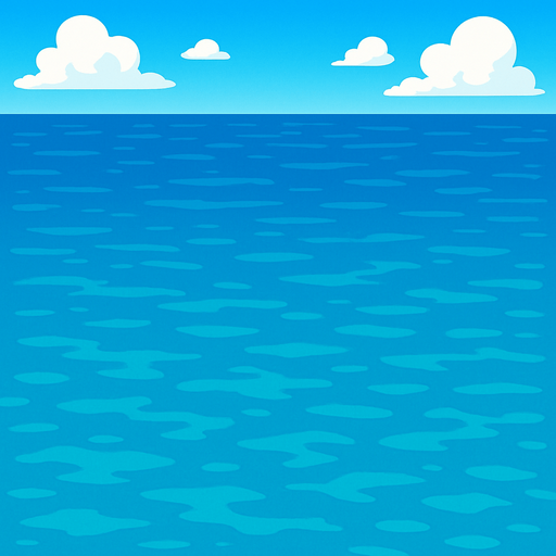 Kuş bakışı dalgasız bir okyanus görseli.
In-Game asset.  2d.  High contrast.  No shadows