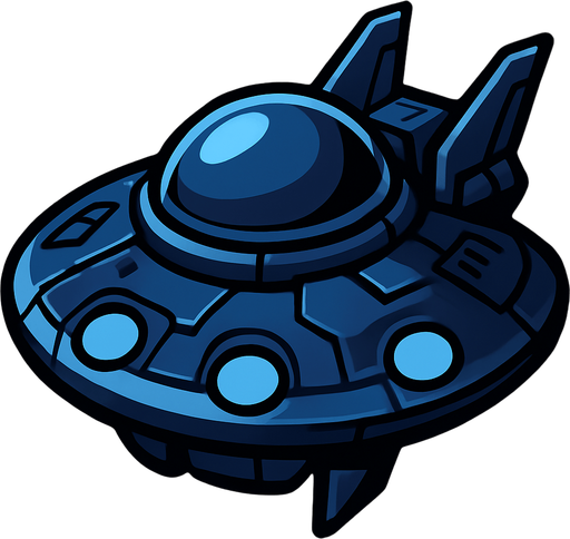 A navy blue alien ship. 
In-Game asset.  2d.  High contrast.  No shadows