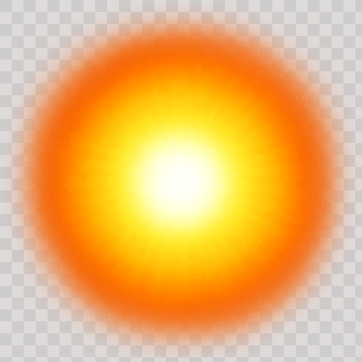 A radial gradient burst texture

```
- Center: Pure white (#FFFFFF) at 100% opacity
- 25% radius: Bright yellow (#FFFF88) at 90% opacity  
- 50% radius: Orange (#FFAA00) at 60% opacity
- 75% radius: Light orange (#FF6600) at 20% opacity
- Edge: Transparent (0% opacity)
- Shape: Perfect circle with soft, feathered edges
- No hard boundaries - everything should blend smoothly.
In-Game asset.  2d.  High contrast.  No shadows