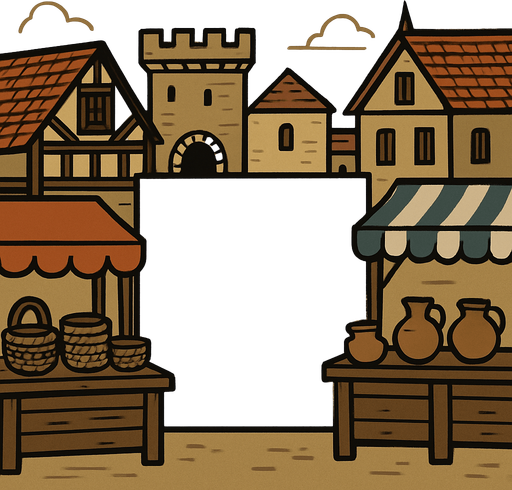 medieval basic city trade ui background.
In-Game asset.  2d.  High contrast.  No shadows