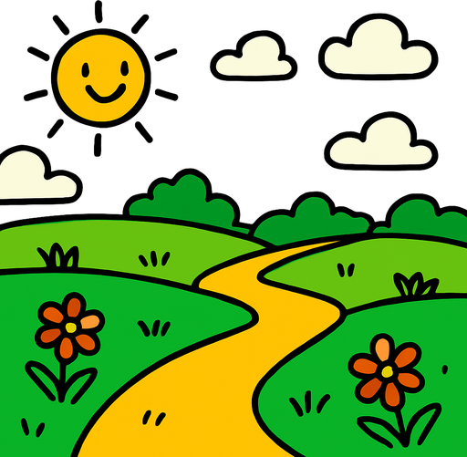 Un campo soleado.
In-Game asset.  2d.  High contrast.  No shadows. Cartoon