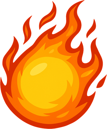 round Fire ball.
In-Game asset.  2d.  High contrast.  No shadows