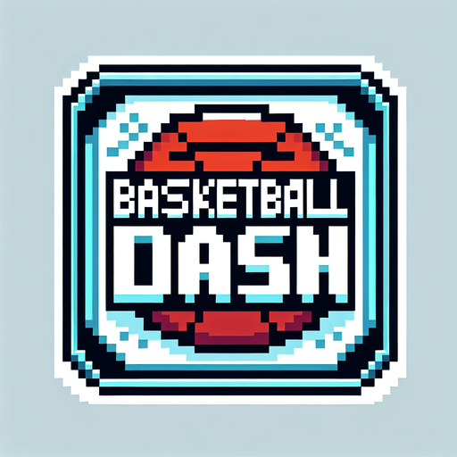 pixel art of a title screen logo with "Basketball DASH" written on it, no shadows..
Blank background. High contrast. No shadows.