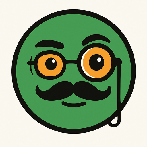 a green circle that is very smart and has a monocle and has orange eyes.
In-Game asset.  2d.  High contrast.  No shadows