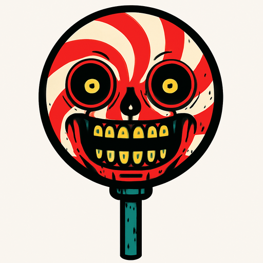 animatronic lollypop scary.
In-Game asset.  2d.  High contrast.  No shadows