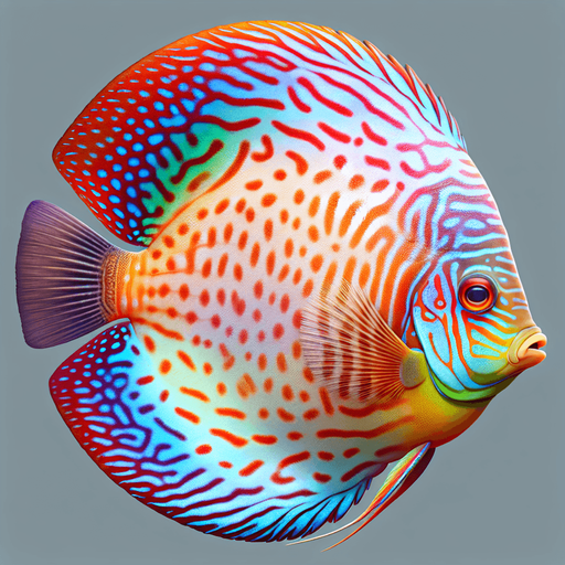 a realistic discusFish.
Single Game Texture. In-Game asset. 2d. Blank background. High contrast. No shadows.