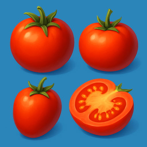 Pack of different tomato, painted 3D tomato, without black lines around it!
In-Game asset.  High contrast.  No shadows. 3D