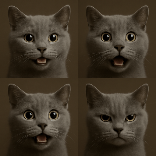 Sprite sheet of head only with different face expressions : smile, surprise, fear, laught, angry...