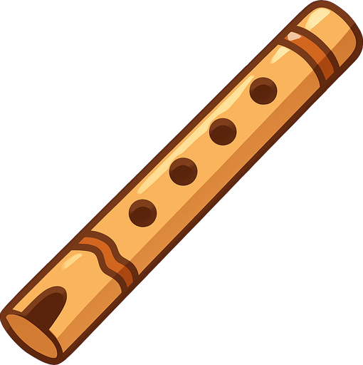 A cute 2D illustration of a wooden flute (Indian Bansuri) with finger holes and slight ornamentation. Light brown color, rounded edges, and cartoon-friendly design. Transparent rounded background PNG, perfect for educational or sound quiz games..
In-Game asset.  2d.  High contrast.  No shadows