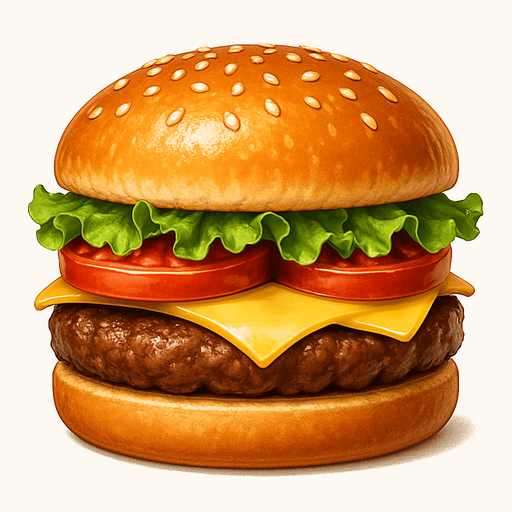 Realistic hamburger.
In-Game asset.  2d.  High contrast.  No shadows