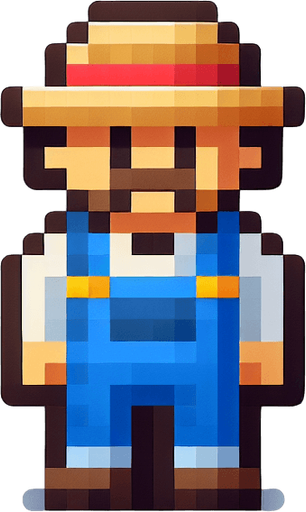 farmer mario . Single 2D Mario Character. In-Game asset. 2d. Blank background.