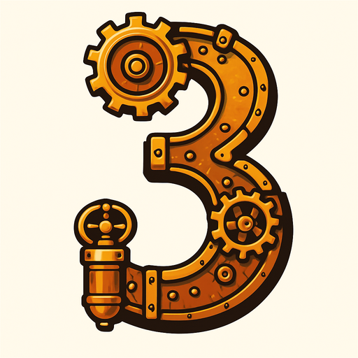 numero 3 en estilo steampunk.
In-Game asset.  2d.  High contrast.  No shadows