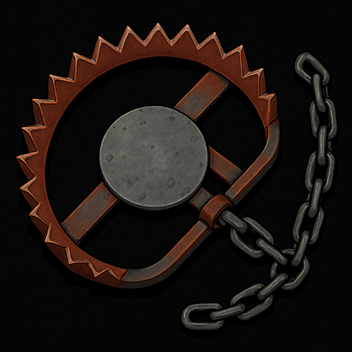 Tuzak üstten görünüm, gerçekçi, yazısız.
In-Game asset.  High contrast.  No shadows