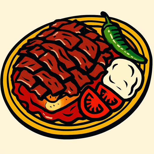 İskender kebap.
In-Game asset.  2d.  High contrast.  No shadows