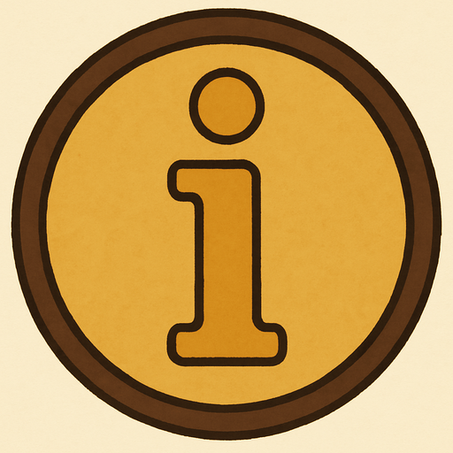 Information symbol in professor Layton game style artwork.
In-Game asset.  2d.  High contrast.  No shadows