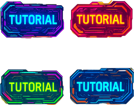 Buttons have text "Tutorial". cyberpunk. abstract. Futuer. different colors. HD colors. yellow background