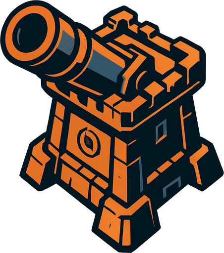 torre con un cañon gigante desde arriba.
In-Game asset.  2d.  High contrast.  No shadows