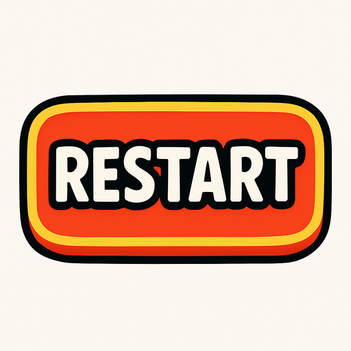 Boton de juego que diga "RESTART".
In-Game asset.  2d.  High contrast.  No shadows