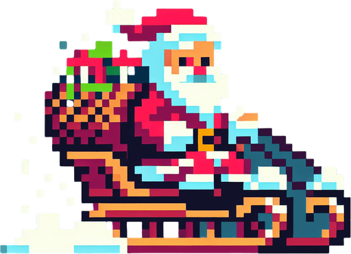 santa sled. Single Game Texture. In-Game asset. 2d. Blank background. High contrast. No shadows. pixelated. 8 bit