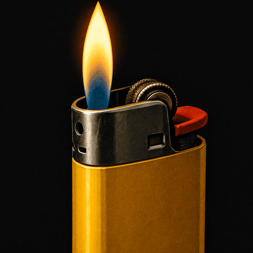 Mechero encendido, algo realista.
In-Game asset.  2d.  High contrast.  No shadows