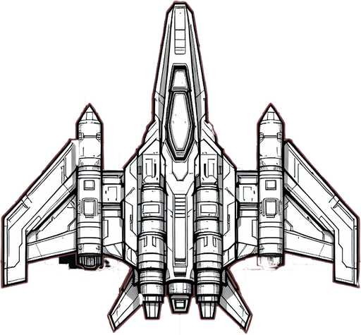 top-down view, spaceship in the shape of a fighter jet. pointed upwards.
Single Game Texture.  In-Game asset.  2d.  Blank background.  High contrast.  No shadows