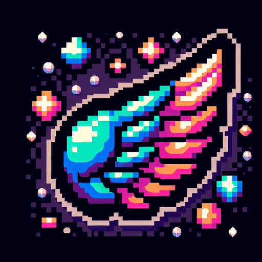pixel art of a bubble a wing inside in neon color..
Single Game Texture. In-Game asset. 2d. Blank background. High contrast. No shadows.