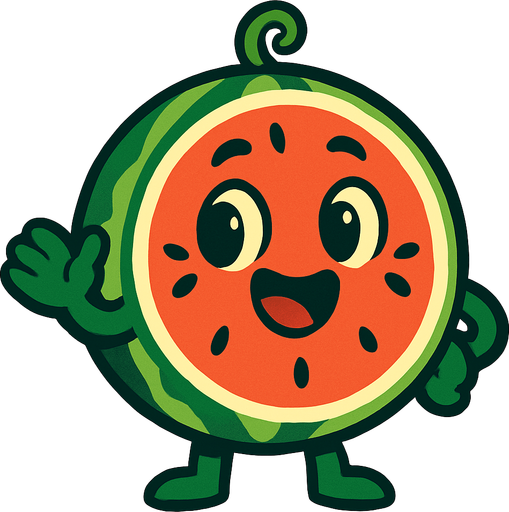 melon animado.
In-Game asset.  2d.  High contrast.  No shadows