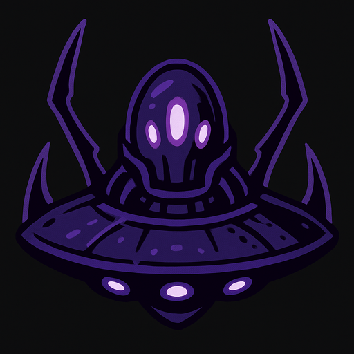 A dark purple alien ship.
In-Game asset.  2d.  High contrast.  No shadows