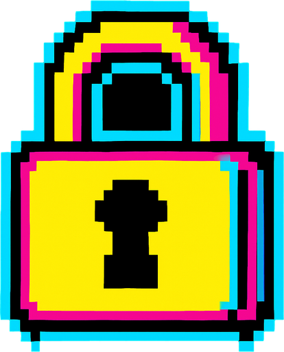 A small lock icon. 80s arcade machine graphics..
In-Game asset.  2d.  High contrast.  No shadows