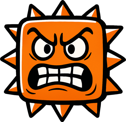 spike block with an angry face.
In-Game asset.  2d.  High contrast.  No shadows. cartoon